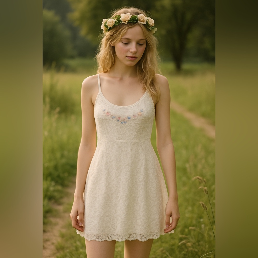 Unforgettable Ivory Lace Slip Dress Floral Embroidered Lingerie Large